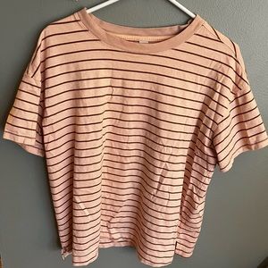 Old Navy Pink and Brown Striped Boyfriend Tee - Size Large Tall